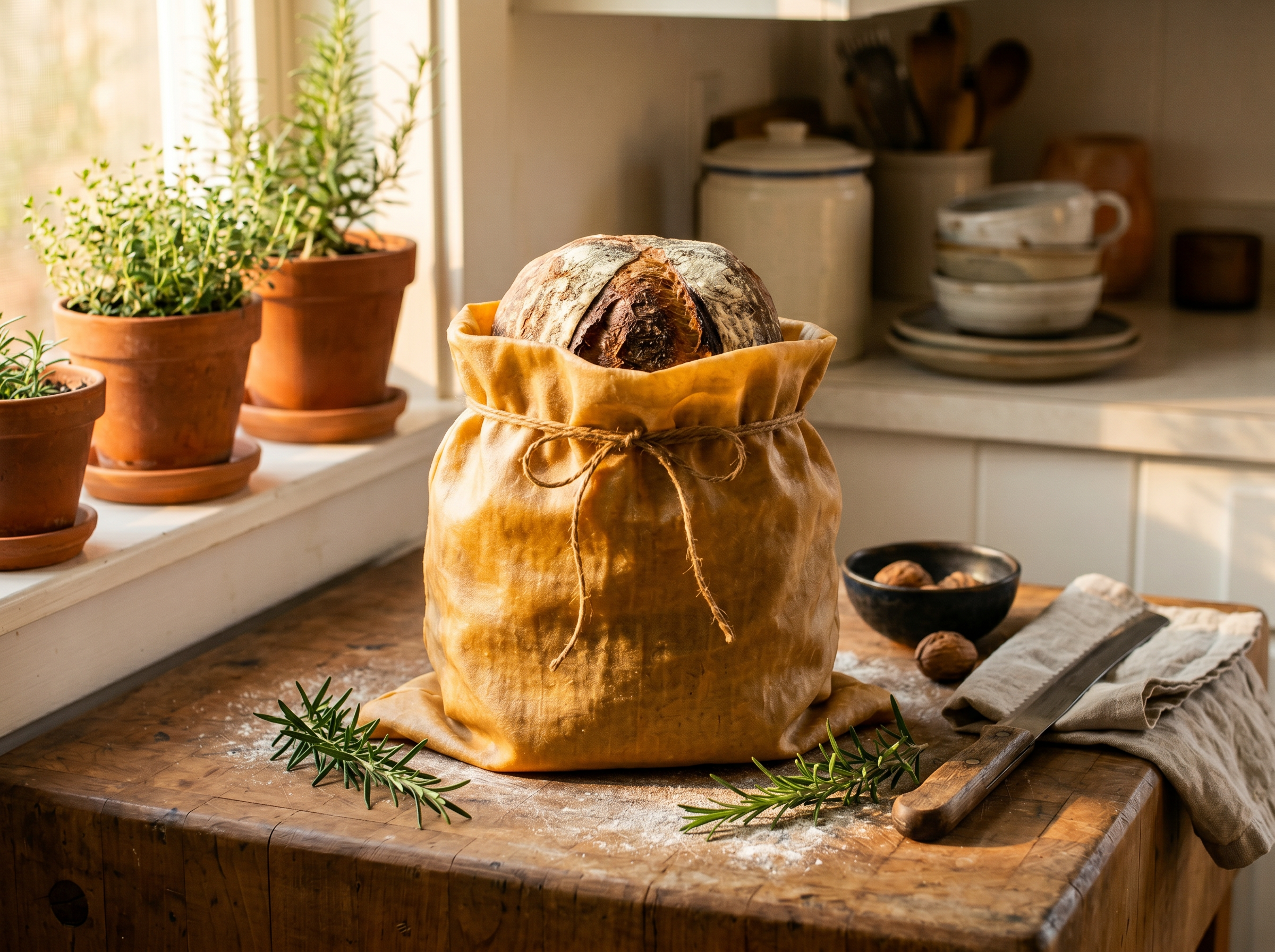 Loafly beeswax linen bread bag hero